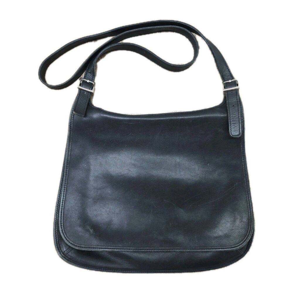 Vintage COACH 9134 Slim Hippie Flap Leather Crossbody Shoulder Bag Black Saddle